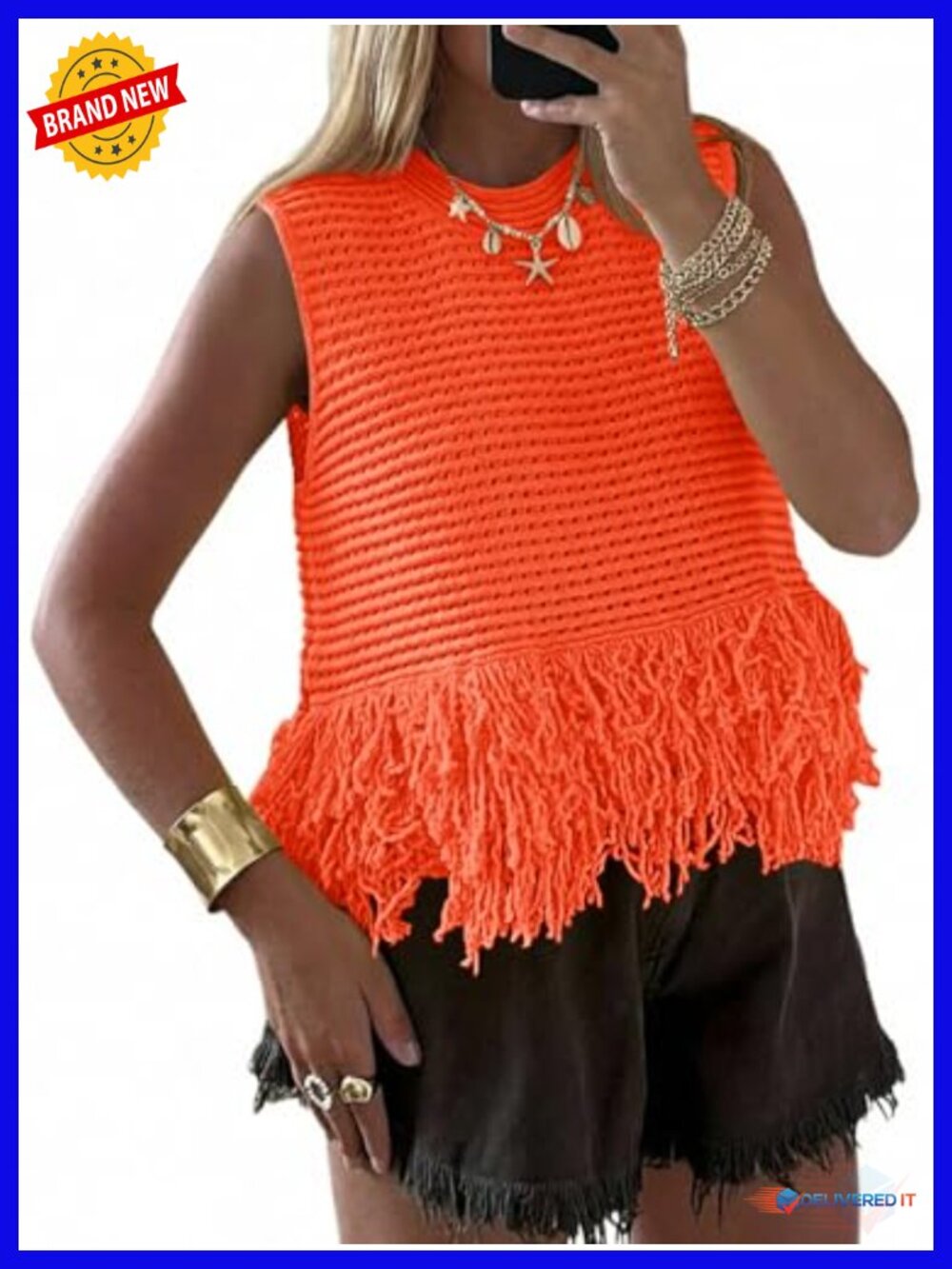 Crochet Fringe Boho Sleeveless Sweater Vest Lightweight Summer Tank